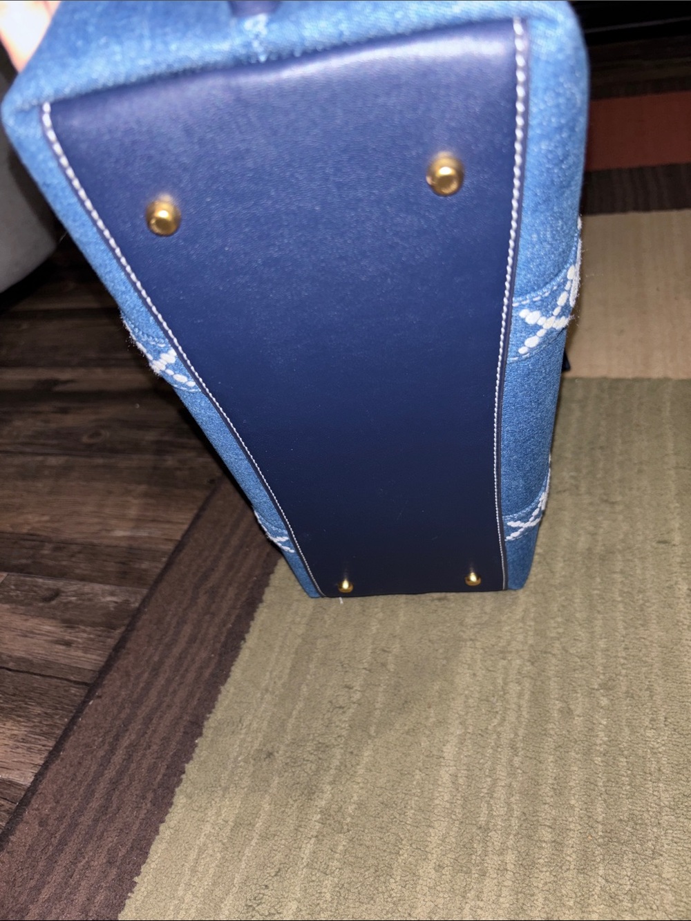 Tory Burch Denim Tote with Navy Trim and Orange Interior - Picture 9 of 10